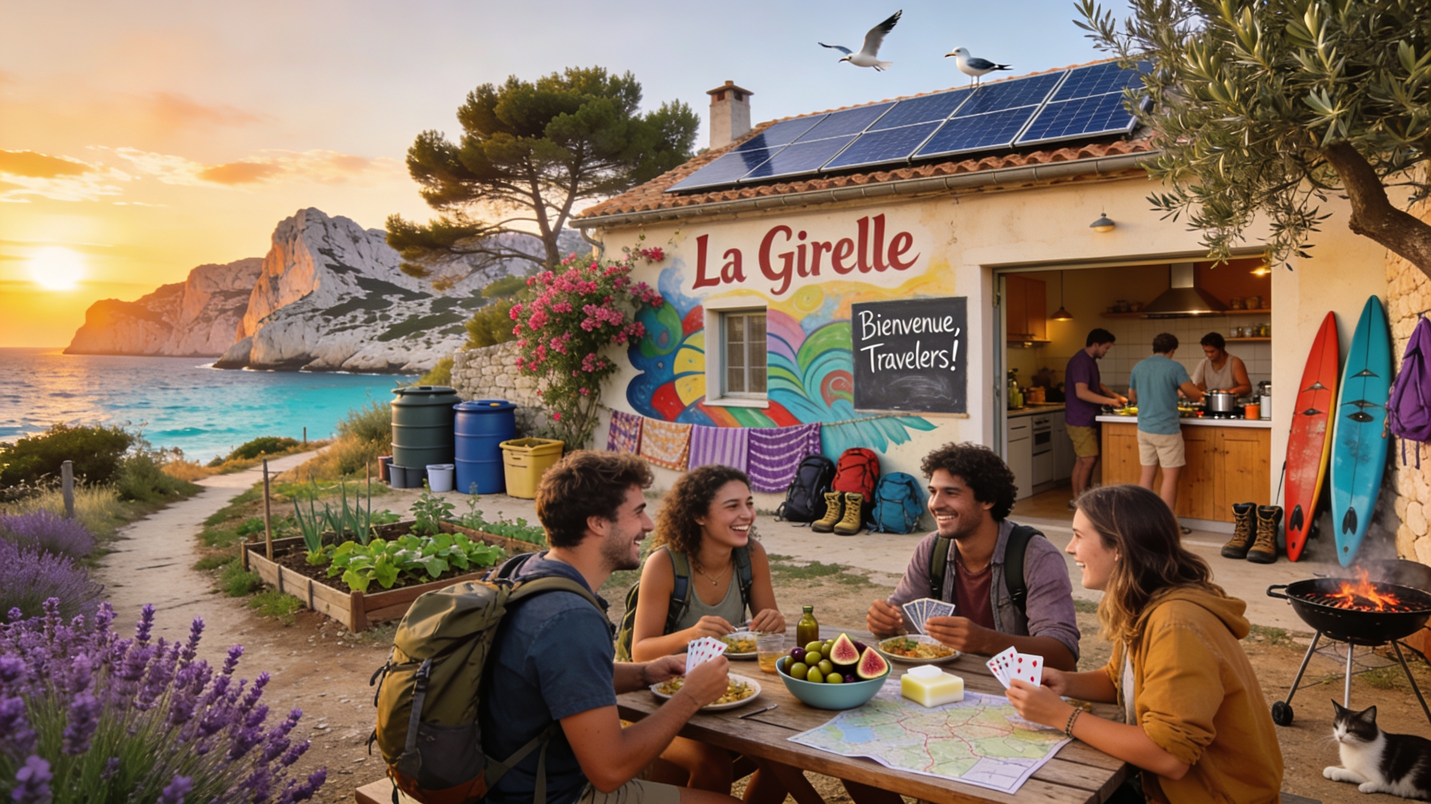 La Girelle Small Hostel, a solar-powered eco-hostel in Marseille near the Calanques, where travelers enjoy a sustainable and community-driven stay.
